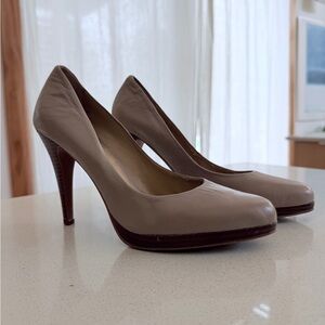 Nine West Taupe Leather High Heel Pumps